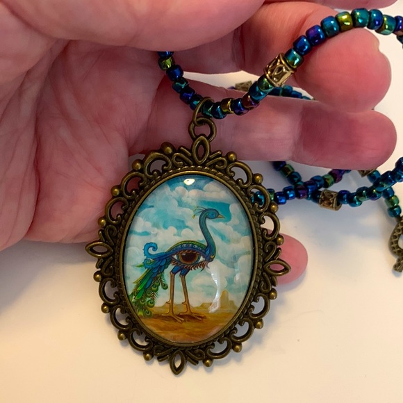 Evil Eye Peacock Pendant Necklace - Picture 3 of 6